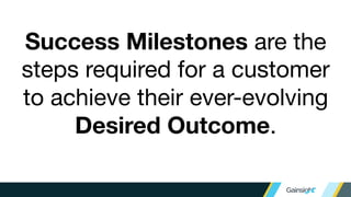 Success Milestones are the
steps required for a customer
to achieve their ever-evolving
Desired Outcome.
 