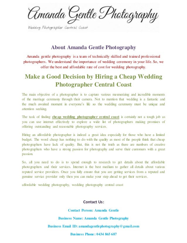 Make A Good Decision By Hiring A Cheap Wedding Photographer Central C