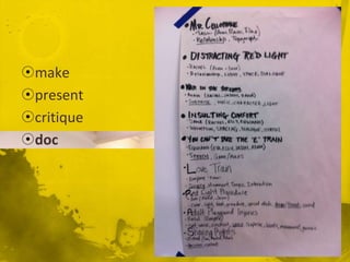 ?make
?present
?critique
?doc
 