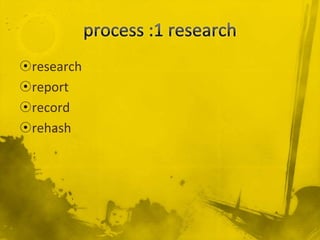 ?research
?report
?record
?rehash
 
