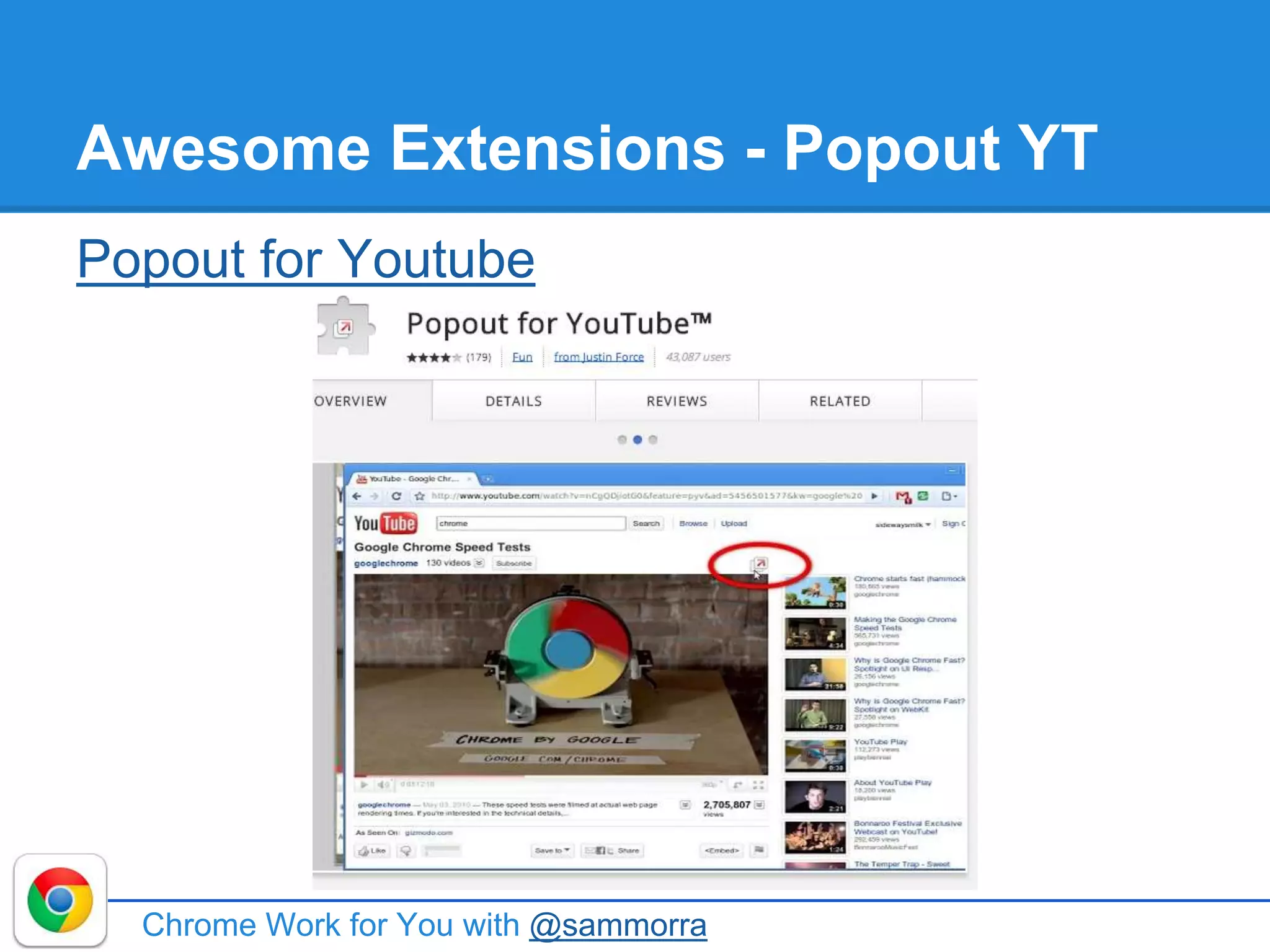 Awesome Extensions - Popout YT
Popout for Youtube
Chrome Work for You with @sammorra
 