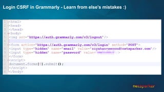 Login CSRF in Grammarly - Learn from else's mistakes :)
 