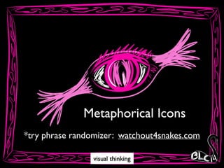visual thinking
Metaphorical Icons
*try phrase randomizer: watchout4snakes.com
 