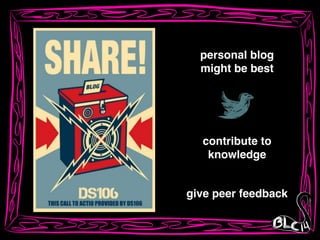 contribute to !
knowledge
personal blog !
might be best
give peer feedback
 