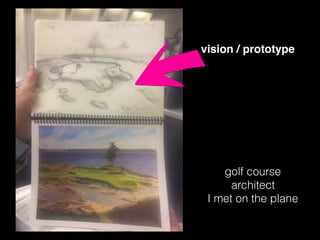 golf course
architect
I met on the plane
vision / prototype
 