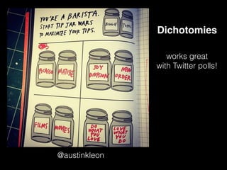 @austinkleon
Dichotomies
works great
with Twitter polls!
 