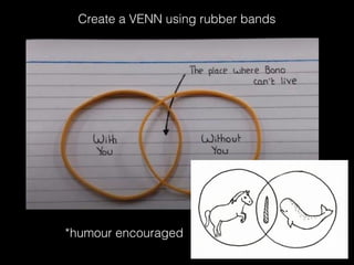 Create a VENN using rubber bands
*humour encouraged
 