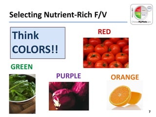 Selecting Nutrient-Rich F/V

Think
COLORS!!

RED

GREEN
PURPLE

ORANGE

7

 
