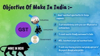Objective Of Make In India :-
3
GST
Industries
consumers
Government