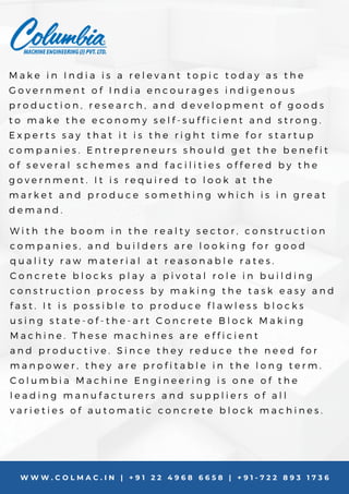 Make in india, build your future by producing concrete block