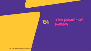 p
The power of
mRNA
01
Make it right – Best practices for mRNA manufacturing
 