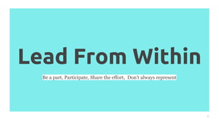 Lead From Within
6
Be a part, Participate, Share the effort, Don’t always represent
 