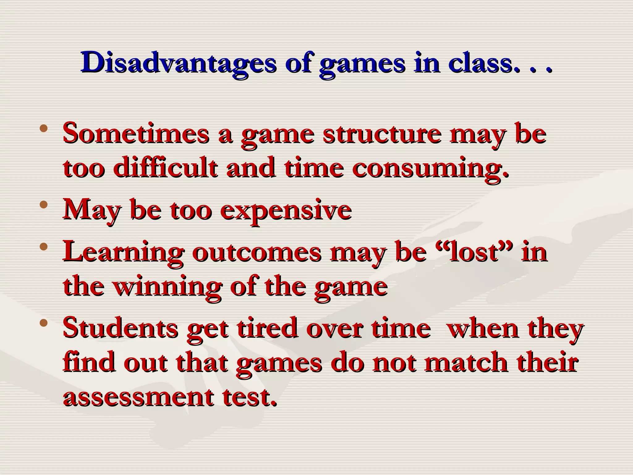 Make learning a fun the use of games in esl classroom | PPT