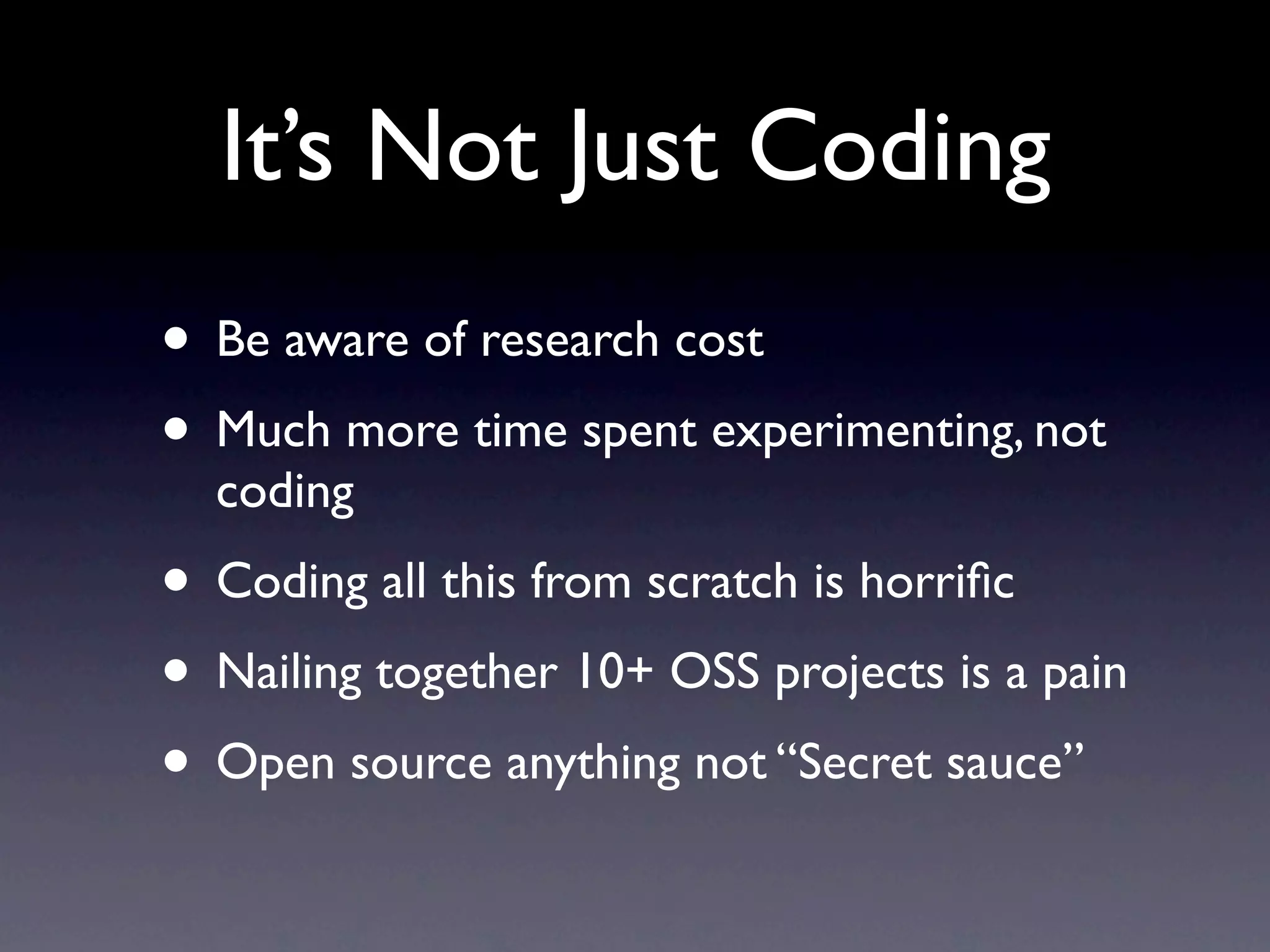 Thanks!

• Ya’ll
• Road to Failure Readers
• James Hamilton, Amazon/MS
• Bradford Cross, Flightcaster
• Ryan Rawson, HBase/Stumbleupon
 
