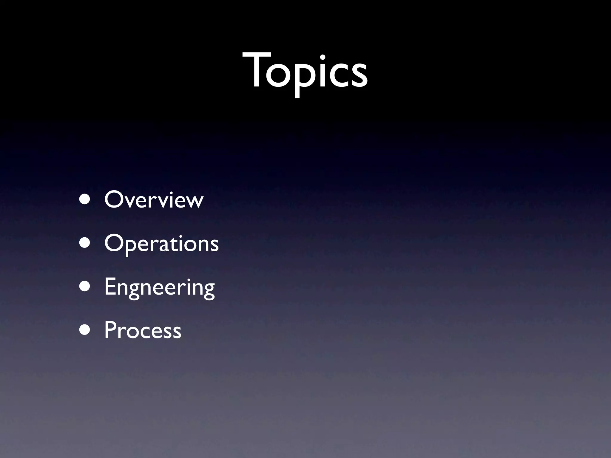 The Traditional DB
• Excel with highly structured, normalizable
  data
• Non-Linear Scale Cost
• More data = less features
• Optimized for single-node
• 90% of utility is 5% of capability
 