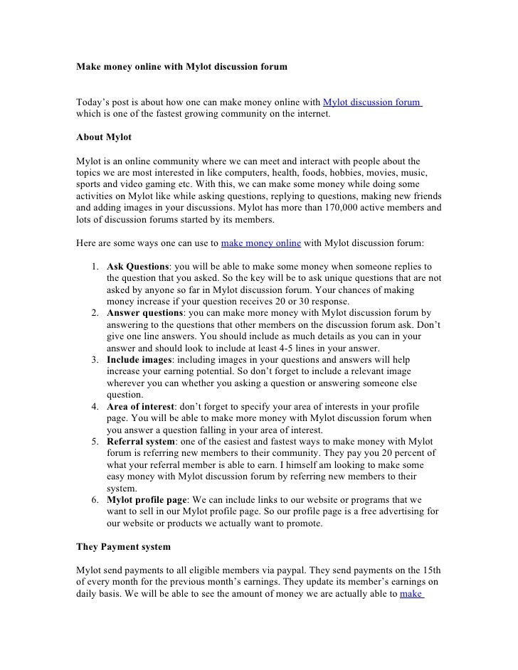 Make Money Online Discussion - make money online with mylot discussion forum Make Money Online Discussion - make money online with mylot discussion forum
