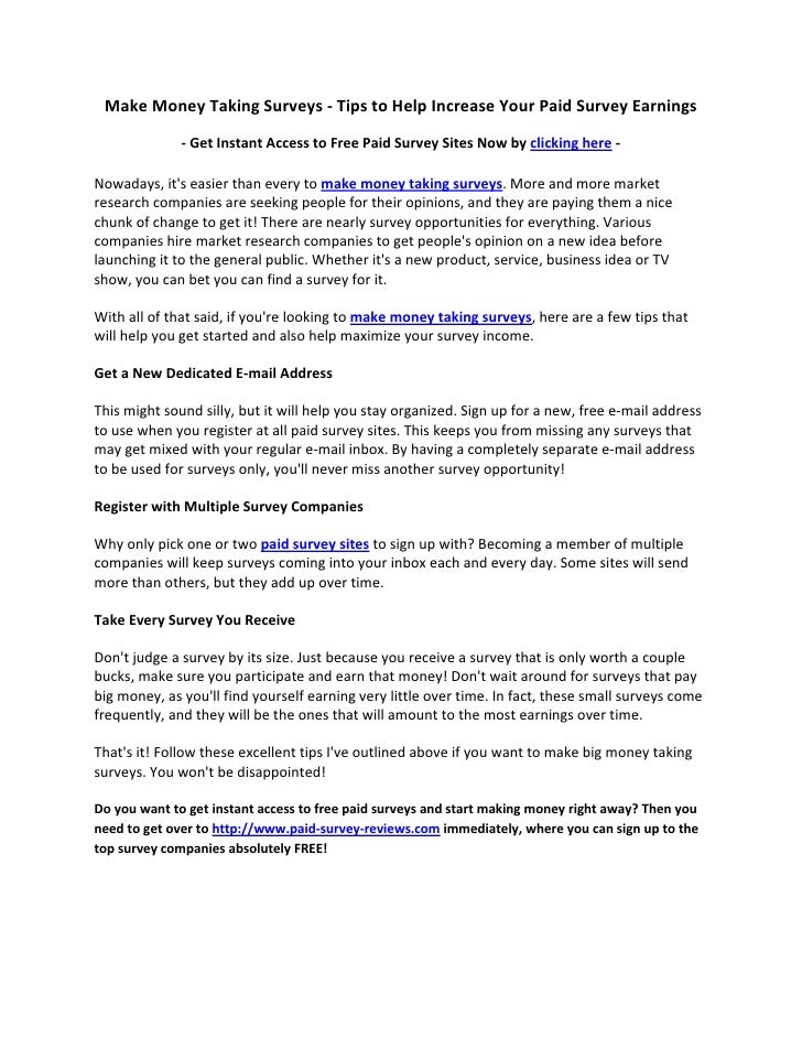 Make Money Taking Surveys Tips To Help Increase Your Paid - 