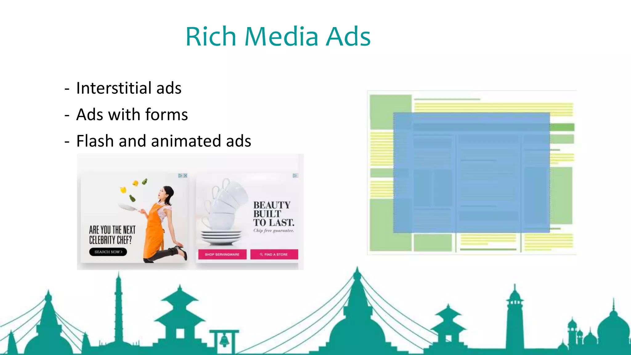 Rich Media Ads
- Interstitial ads
- Ads with forms
- Flash and animated ads
 