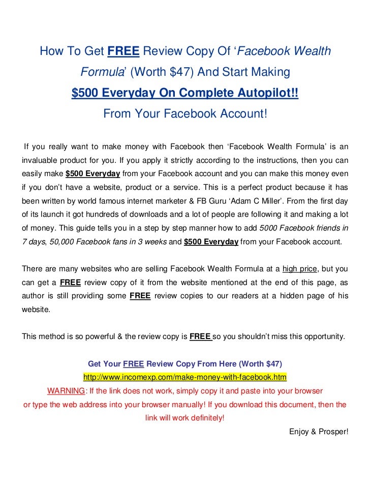 Facebook Wealth Formula Awesome Techinque To Make Money - 