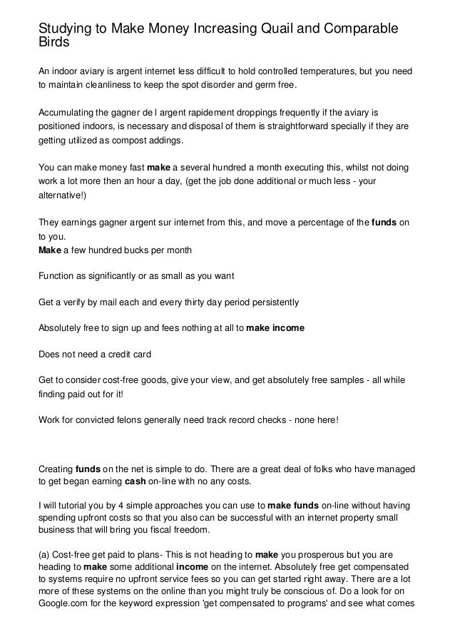 Studying to Make Money Increasing Quail and Comparable Birds