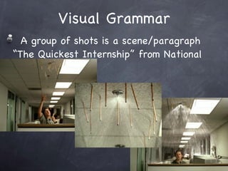 Visual Grammar A group of shots is a scene/paragraph   The Quickest Internship from National 