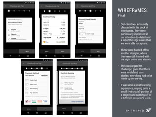 WIREFRAMES
• Our client was extremely
pleased with this deck of
wireframes. They were
particularly impressed at
our attention-to-detail and
a lot of the edge cases that
we were able to capture.
• These were handed off to
another designer, where
they were all skinned with
the right colors and visuals.
• This was a good UX
challenge, given that there
were no defined user
stories; everything had to be
made up on-the-fly.
• It was also a great learning
experience jumping onto a
small (yet crucial) portion of
a project and building off of
a different designer’s work.
Final
 