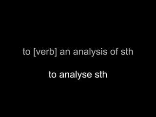 to [verb] an analysis of sth

      to analyse sth
 