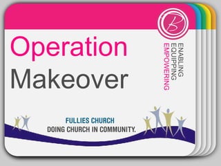 01
            WINTER
Operation



                                 EMPOWERING
                                 EQUIPPING
                                 ENABLING
     Template


Makeover
         FULLIES CHURCH
    DOING CHURCH IN COMMUNITY.
 