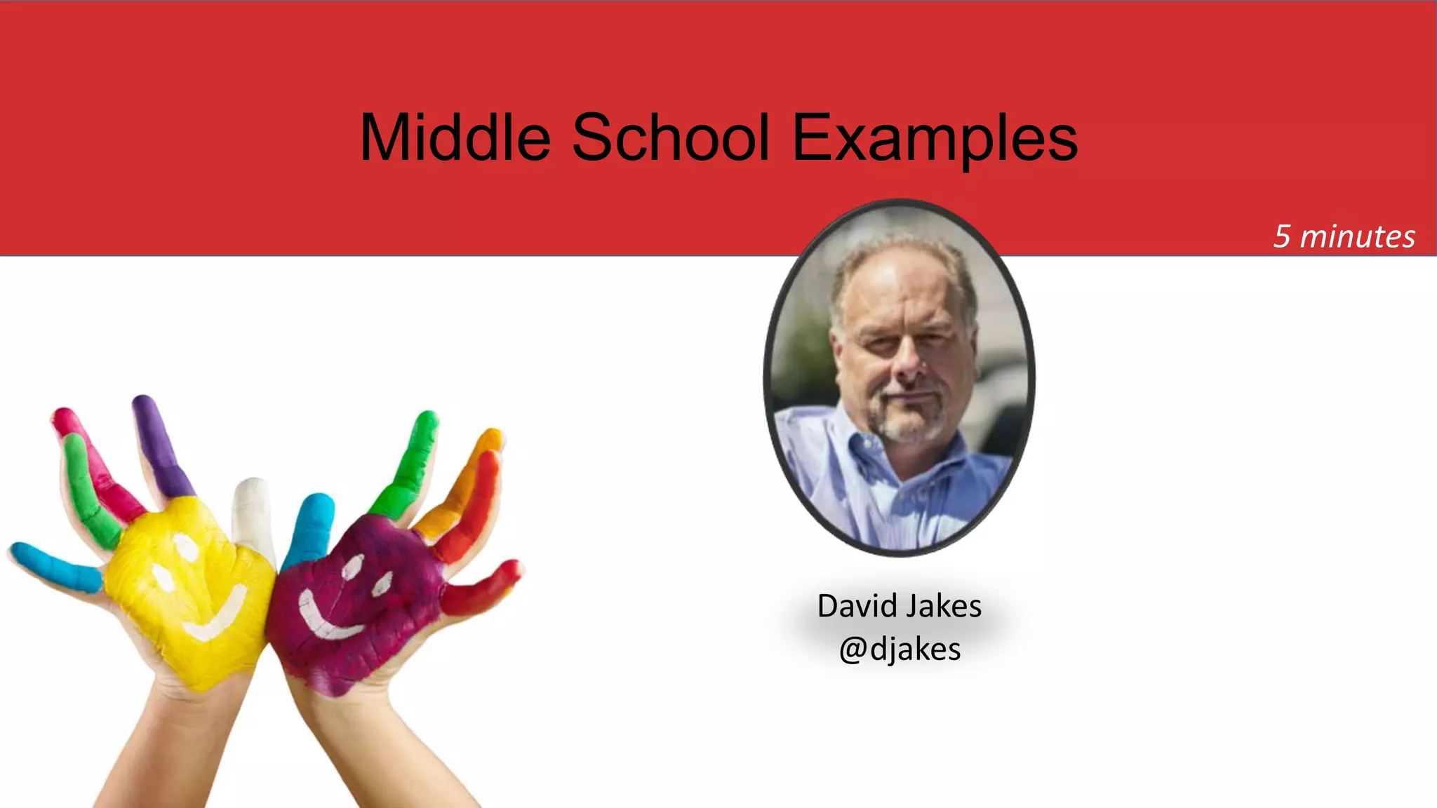 Middle School Examples
5 minutes
David Jakes
@djakes
 