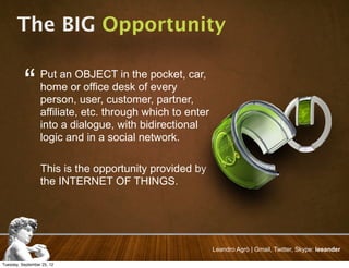 The BIG Opportunity


          “       Put an OBJECT in the pocket, car,
                  home or office desk of every
 ...