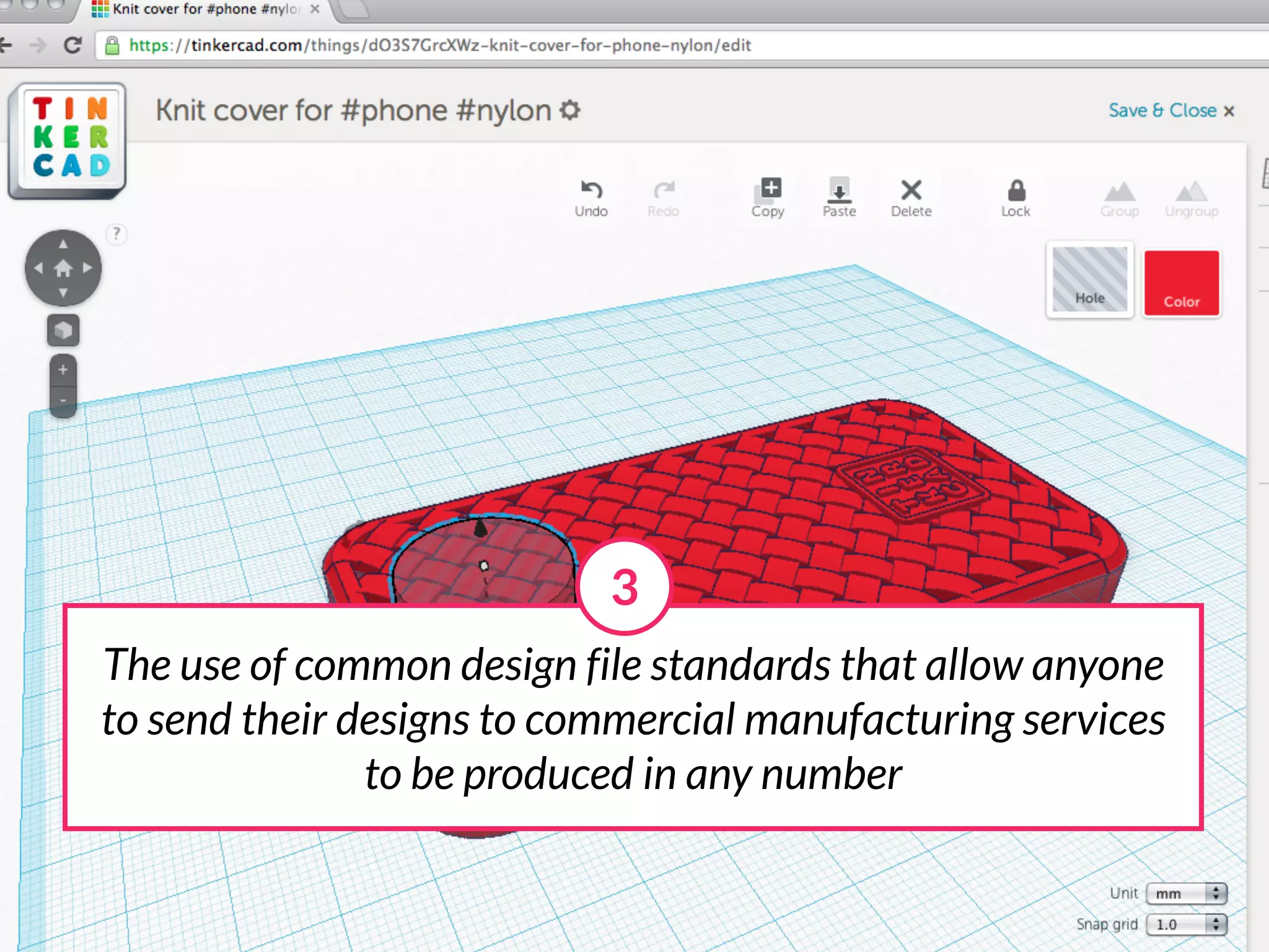 3
The use of common design file standards that allow anyone
to send their designs to commercial manufacturing services
               to be produced in any number
 