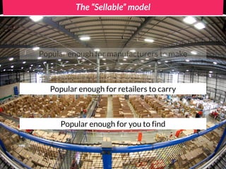 The “Sellable” model




Popular enough for manufacturers to make



   Popular enough for retailers to carry



      Popular enough for you to find
 