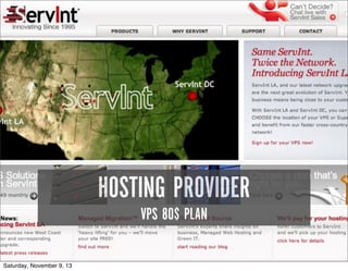 HOSTING PROVIDER
VPS 80$ PLAN

Saturday, November 9, 13

 