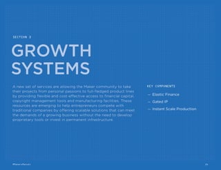 Instructables
Instructables is an online resource that allows
anyone to explore, document, and share their
creations alongside easy-to-follow instructions.
instructables.com
iFixit
iFixit is a global community of people
helping each other repair things they own
by uploading ‘how to’ manuals on solutions.
iﬁxit.com
Make Zine
From hobbyists or professionals, Maker
Media serves a growing community of
makers who bring a DIY mindset
to technology.
makezine.com
Hack it, program it, and learn more about your subject area or just ﬁnd a new project to delve
into with the help of these community-fueled resources:
Hack a Day
Hackaday serves up new hacking projects
collected from around the Internet each
day which are geared towards engineering
enthusiasts.
hackaday.com
Hack N Mod
HacknMod offers users hundreds of
tutorials, guides, and even step-by-step
video lessons to learn to hack and modify
common (even retro) game consoles such
as the Xbox 360 and Wii
hacknmod.com
Dangerous Prototypes
Dangerous Prototypes provides open source
hardware projects every month which are
available for purchase through platforms like
Seeed Studio and other distributors.
dangerousprototypes.com
HackedGadgets
HackedGadgets is a platform offering
tutorials on how to tweak and improve the
products you already own.
hackedgadgets.com
Intel Maker Community
A comprehensive resource providing
support at all stages of the process of
'Making', including academic links, project
tutorials, and forums on a variety of types of
projects, including proprietary hardware.
communities.intel.com/community/makers
24#MakersManual
 