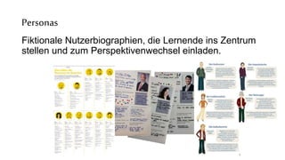 Audience: Pwebsiteersonas
Fiktionale Nutzerbiographien, die Lernende ins Zentrum
stellen und zum Perspektivenwechsel einladen.
Personas
 