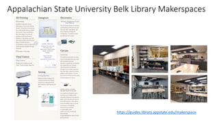 Appalachian State University Belk Library Makerspaces
https://guides.library.appstate.edu/makerspace
 