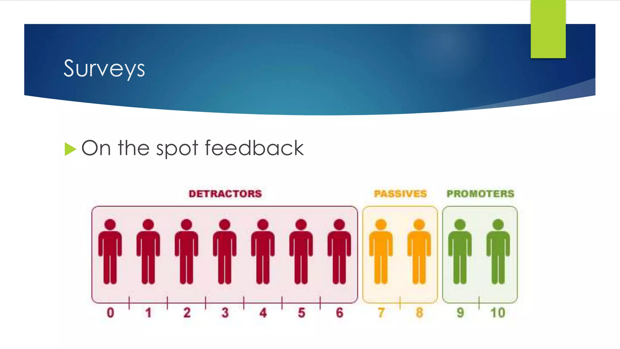 Surveys
 On the spot feedback
 