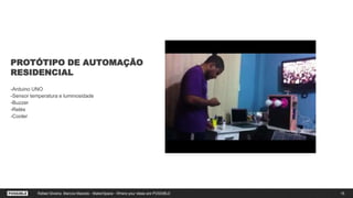 PROTÓTIPO DE AUTOMAÇÃO
RESIDENCIAL
15
-Arduino UNO
-Sensor temperatura e luminosidade
-Buzzer
-Relés
-Cooler
Rafael Silveira, Marcos Macedo - MakerSpace - Where your ideas are POSSIBLE
 