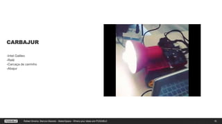 CARBAJUR
-Intel Galileo
-Relé
-Carcaça de carrinho
-Abajur
16Rafael Silveira, Marcos Macedo - MakerSpace - Where your ideas are POSSIBLE
 