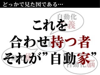 どっかで見た図である…
自動化
主義
自動家
自動化脳
自動化術
これを
合わせ持つ者
それが”自動家”
 