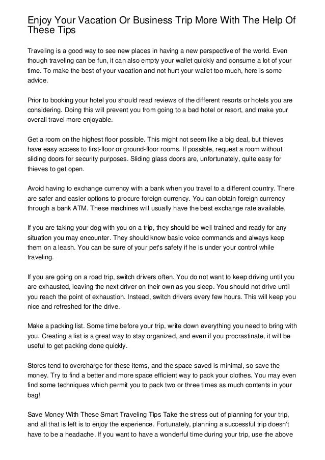 Enjoy Your Vacation Or Business Trip More With The Help Of These Tips