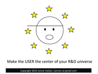Make the USER the center of your R&D universe
Copyright 2014 Jonne Valola / jonnev at gmail.com

 