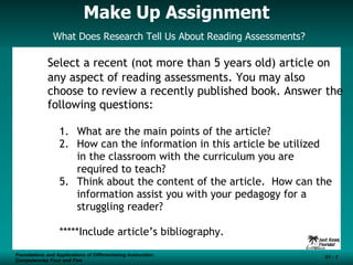 Make Up Assignment   What Does Research Tell Us About Reading Assessments? ,[object Object],[object Object],[object Object],[object Object],[object Object],[object Object],[object Object]