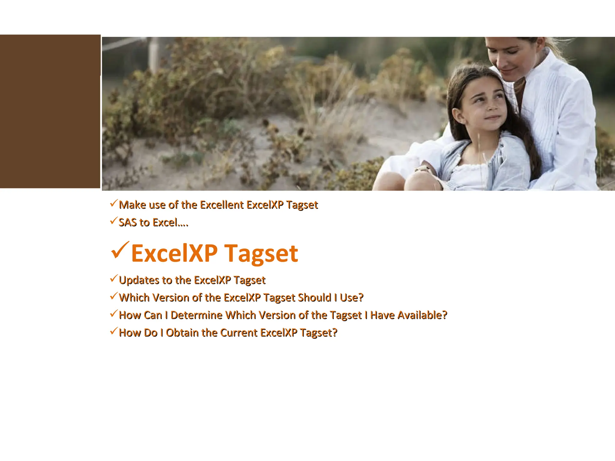 Make use of the Excellent ExcelXP Tagset  SAS to Excel…. ExcelXP Tagset Updates to the ExcelXP Tagset Which Version of the ExcelXP Tagset Should I Use? How Can I Determine Which Version of the Tagset I Have Available? How Do I Obtain the Current ExcelXP Tagset? 
