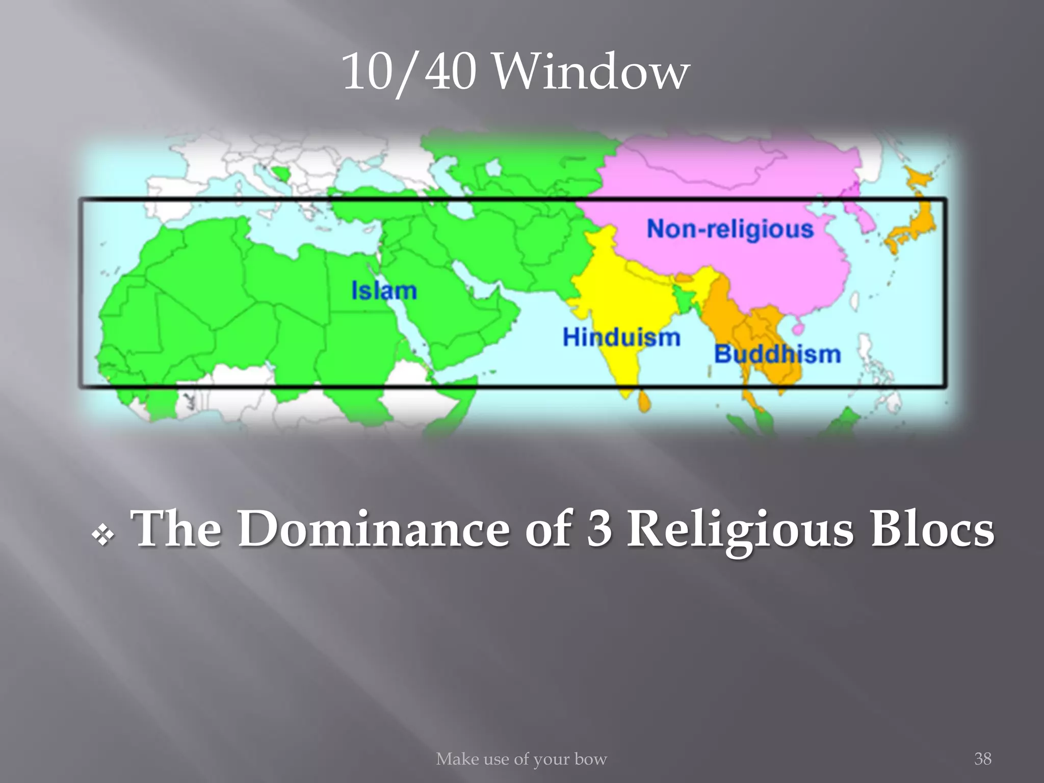 38Make use of your bow
 The Dominance of 3 Religious Blocs
10/40 Window
 