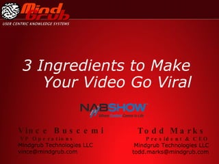 3 Ingredients to Make Your Video Go Viral Todd Marks   President & CEO Mindgrub Technologies LLC [email_address] Vince Buscemi VP Operations Mindgrub Technologies LLC [email_address] 