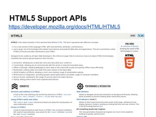 HTML5 Support APIs
https://developer.mozilla.org/docs/HTML/HTML5
 