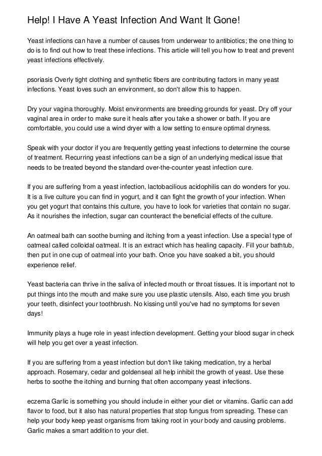 Help I Have A Yeast Infection And Want It Gone