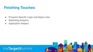 Finishing Touches
● Prospect Specific Login and Apply Links
● Marketing Analytics
● Application Helpers
 