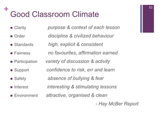 Professionalism: (respect, confidence, optimism, challenge and support, creating trust)